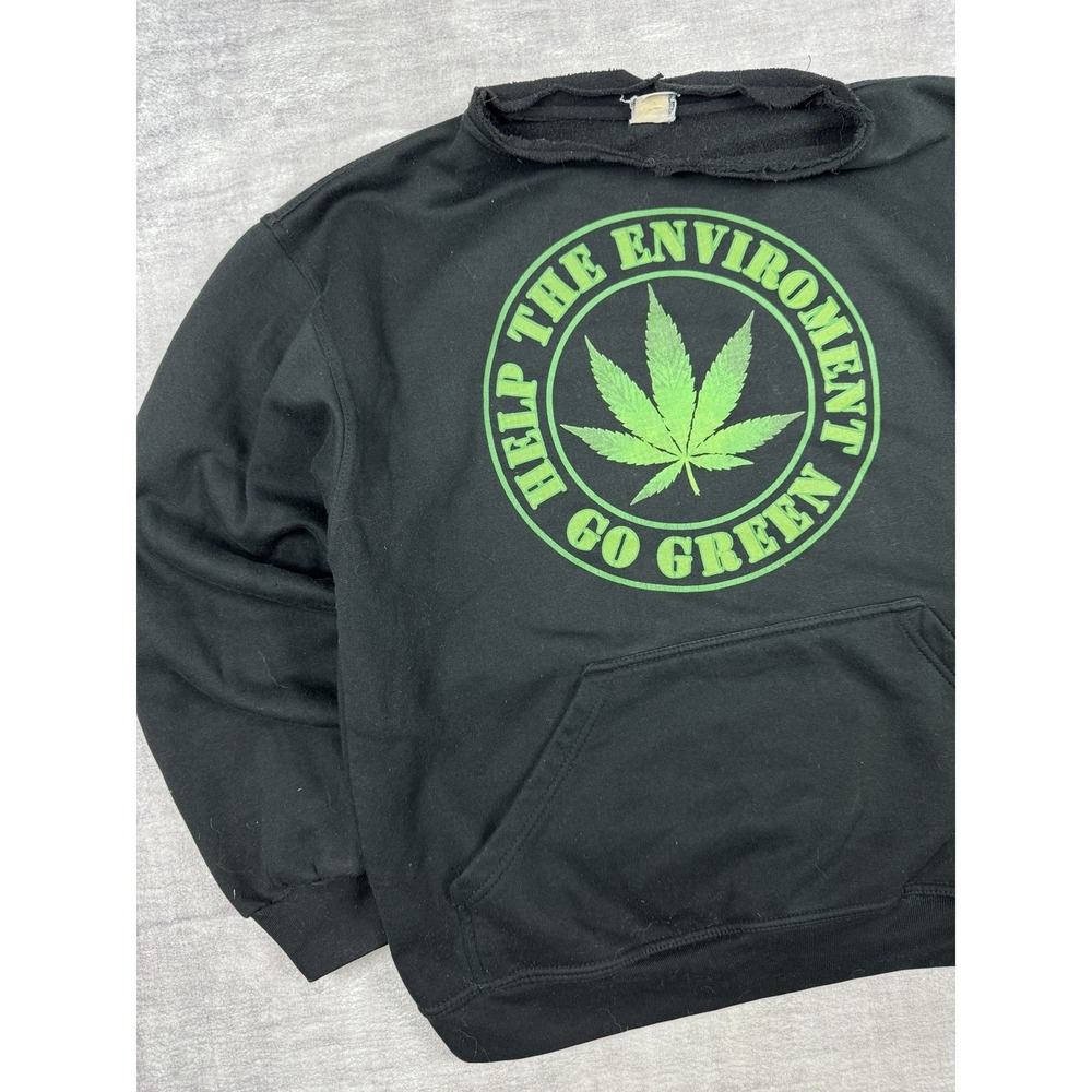 Vtg Marijuana Sweater Mens Large Black 90s Keep The‎ Environment Go Green Weed
